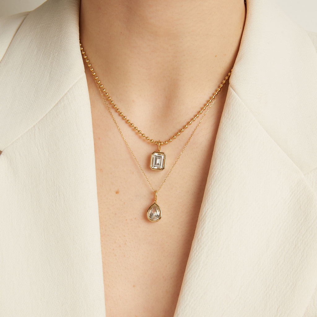 Emerald Lab Grown White Sapphire Bezel Pendant