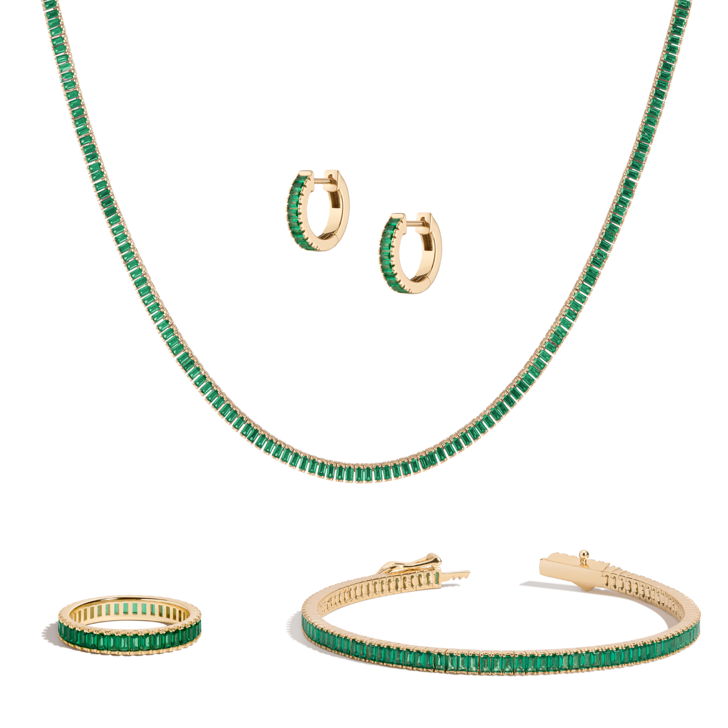 Lab Grown Green Emerald Baguette Set