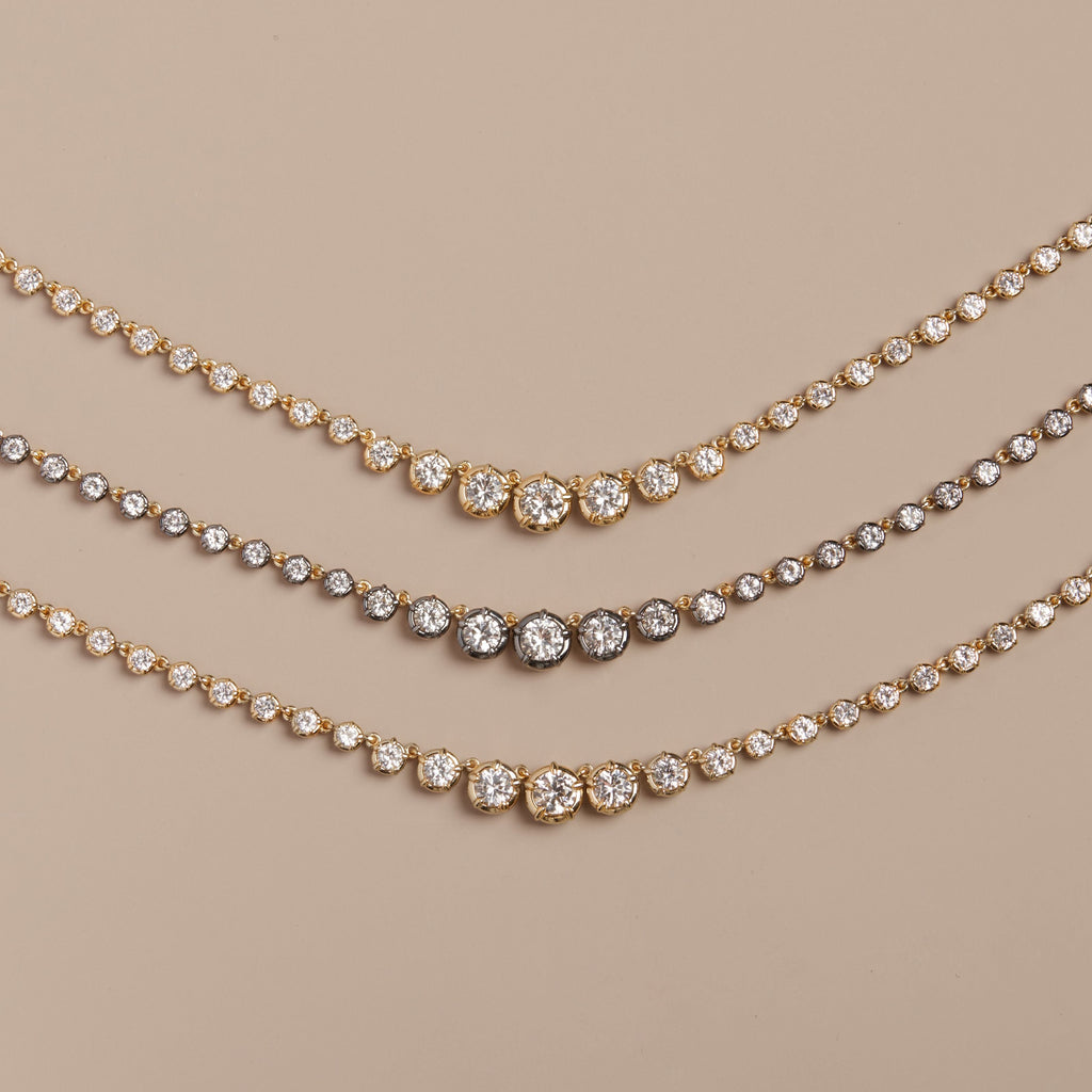 Lab Grown White Sapphire Graduated Georgian Tennis Necklace
