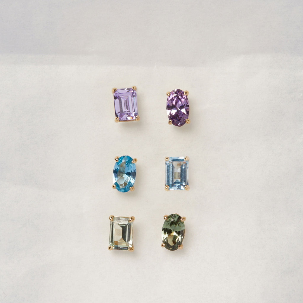 Lab Grown Purple Amethyst Mosaic Stud Earrings