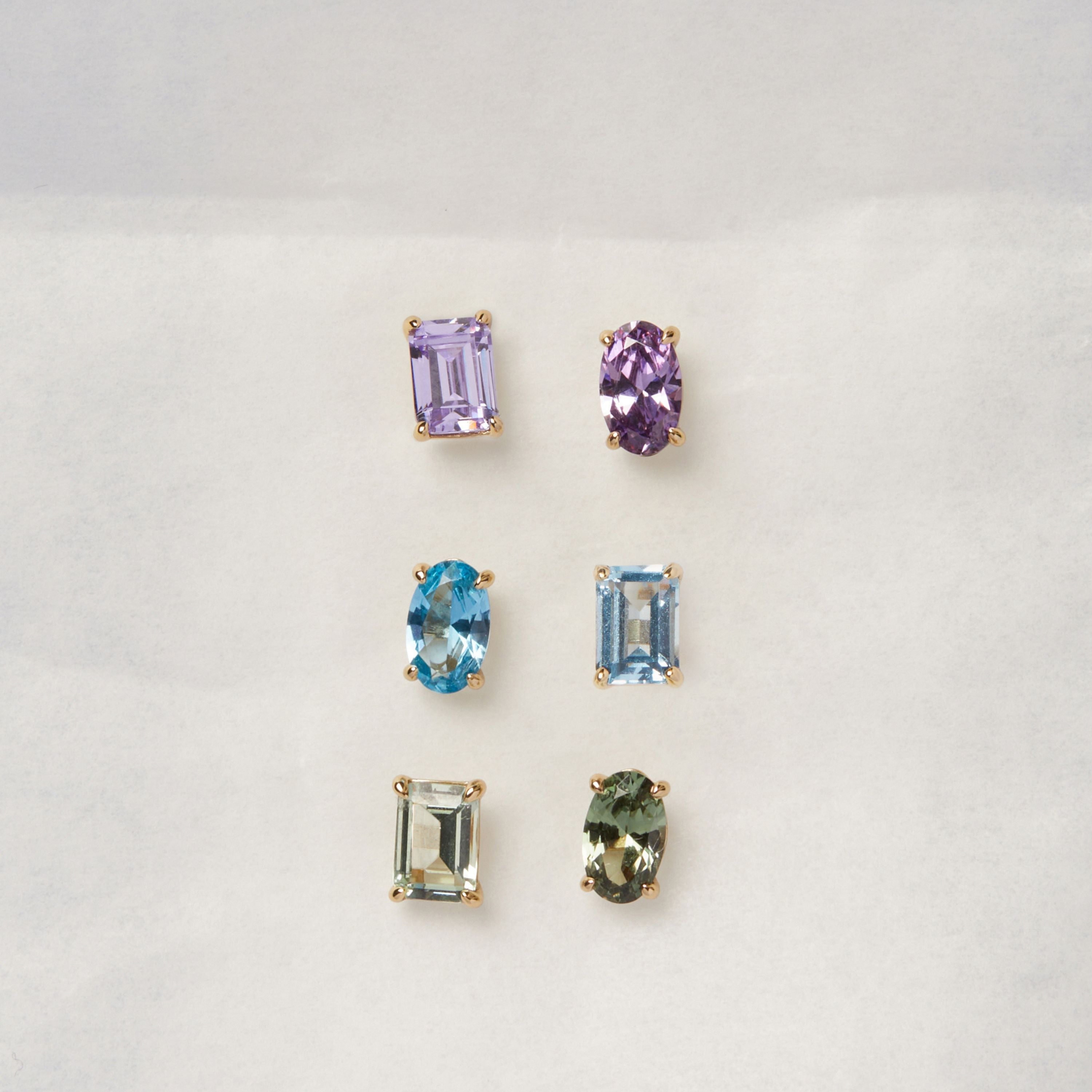 Lab Grown Purple Amethyst Mosaic Stud Earrings