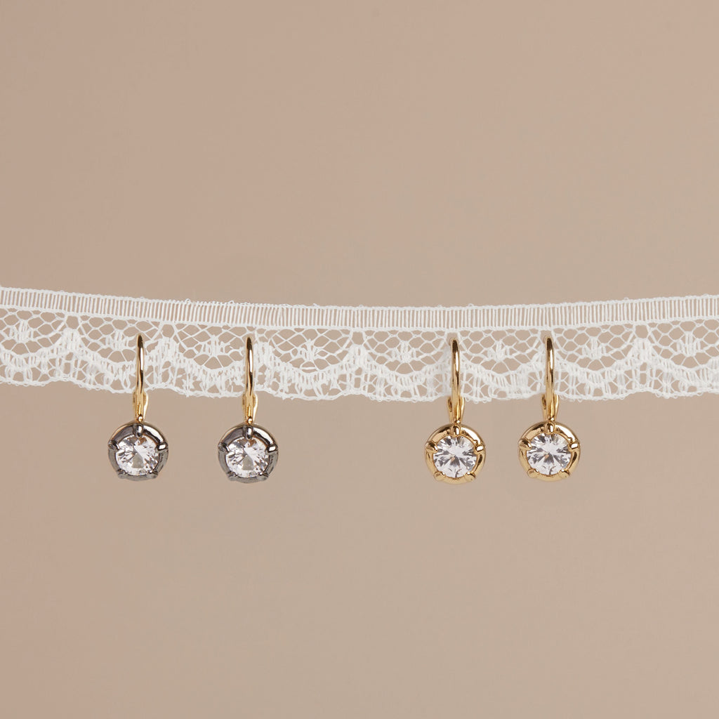 Lab Grown White Sapphire Georgian Drop Earrings