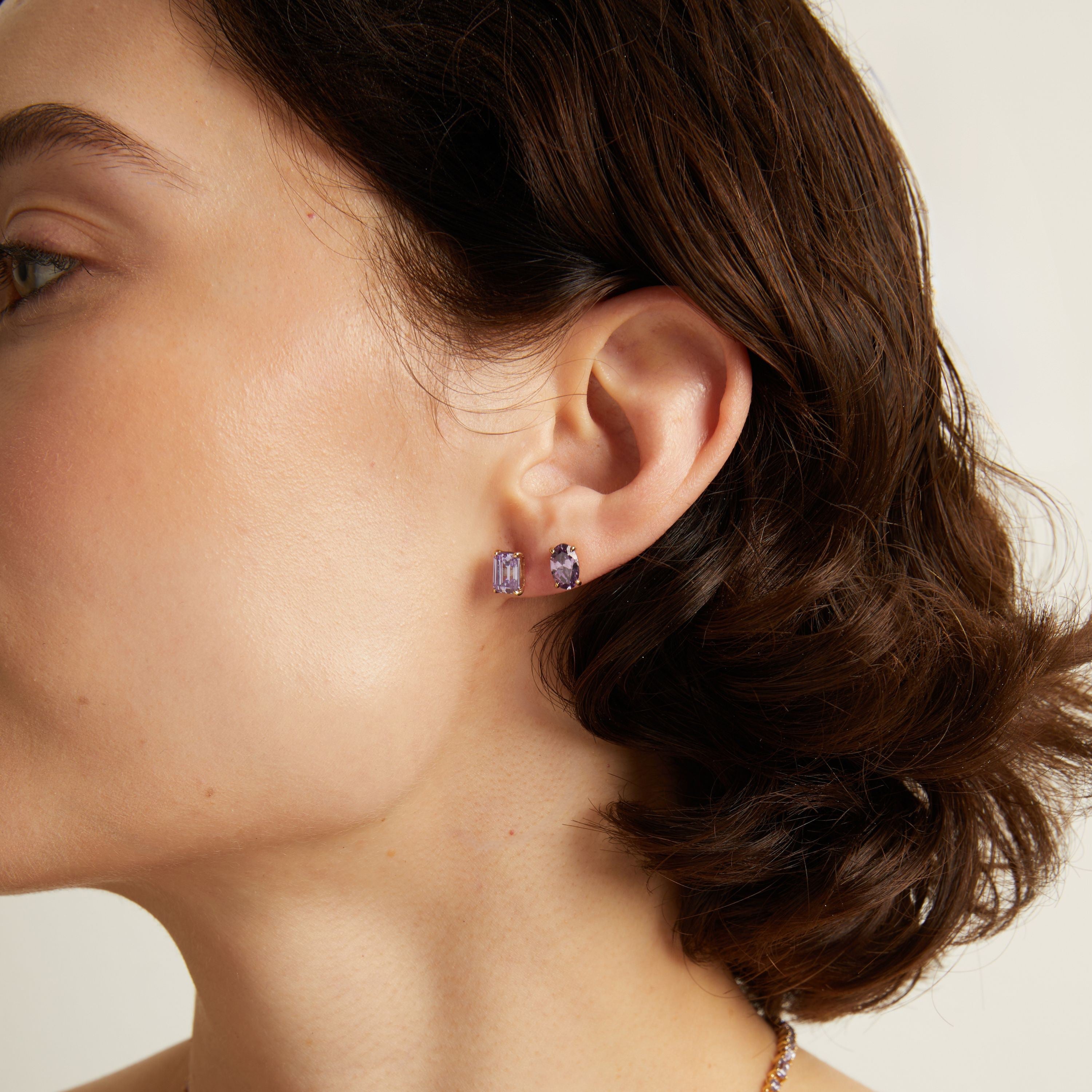 Lab Grown Purple Amethyst Mosaic Stud Earrings
