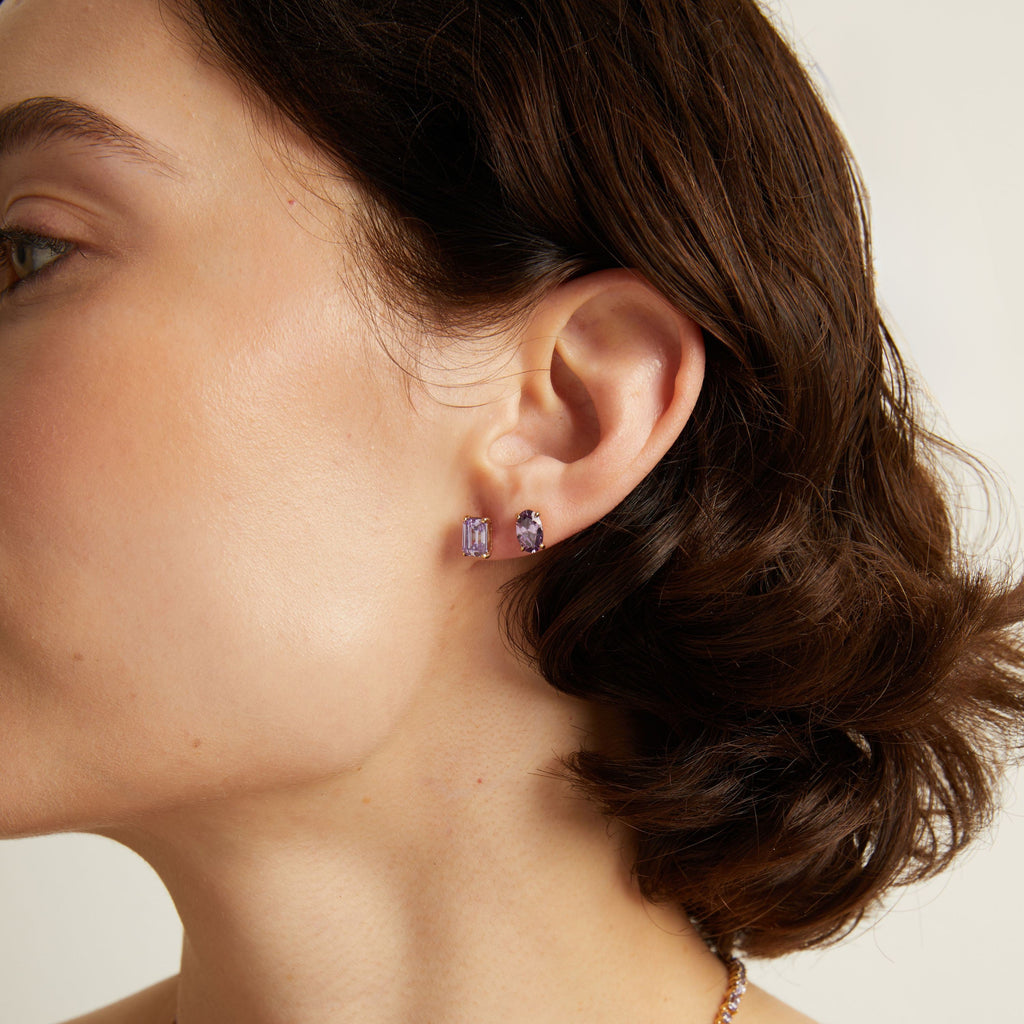 Lab Grown Purple Amethyst Mosaic Stud Earrings