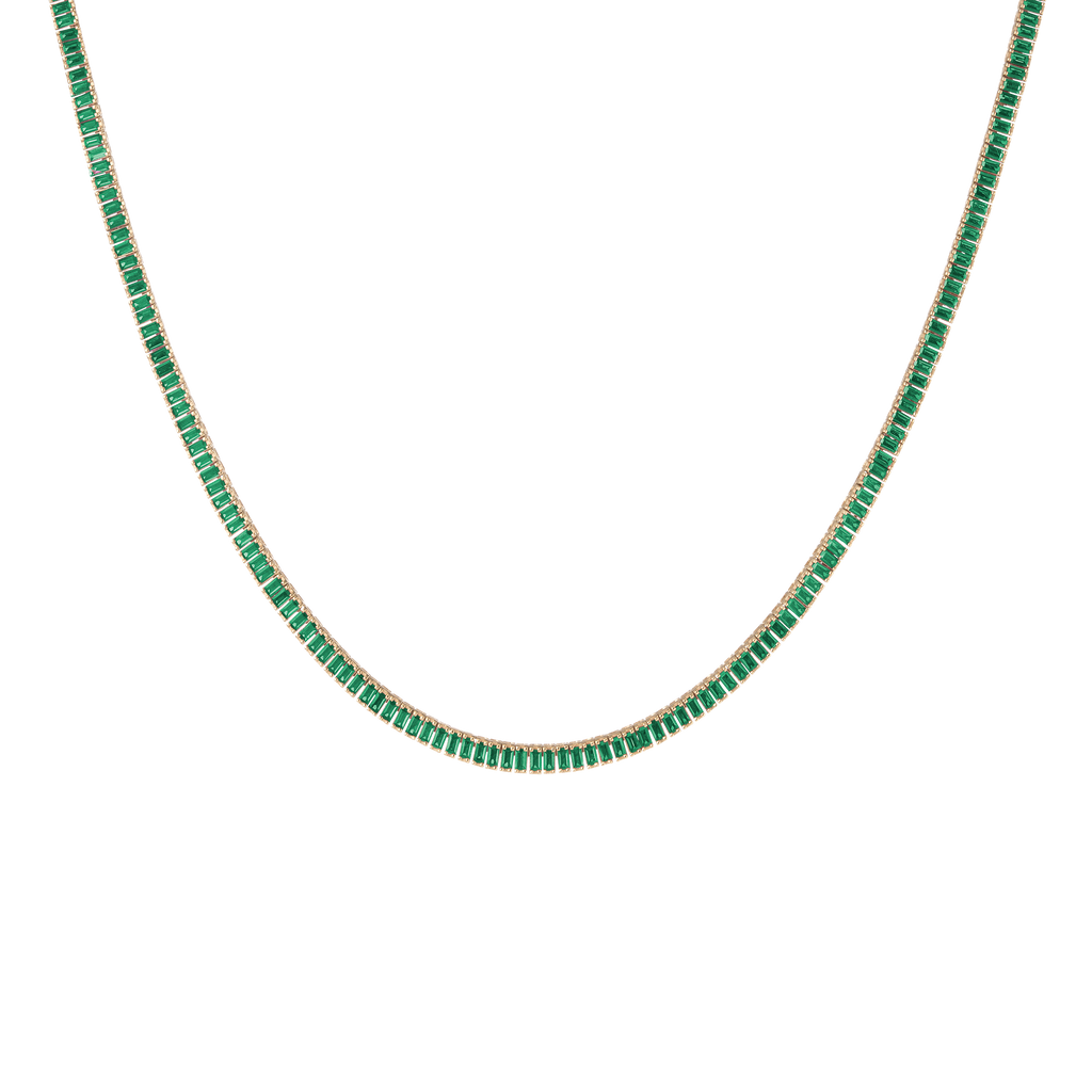 Lab Grown Green Emerald Baguette Tennis Necklace