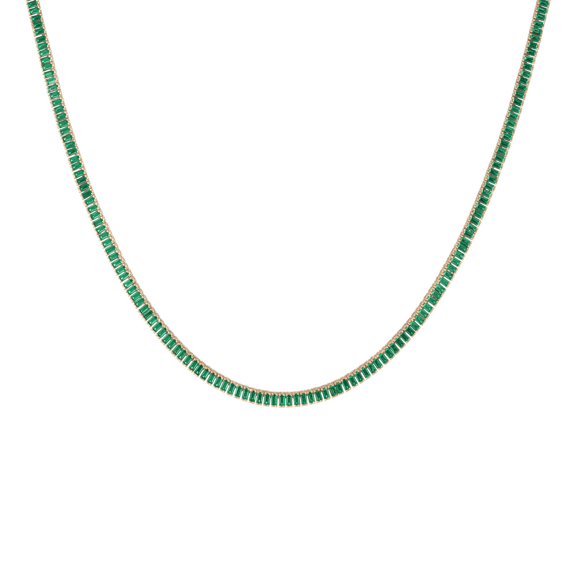 Lab Grown Green Emerald Baguette Tennis Necklace