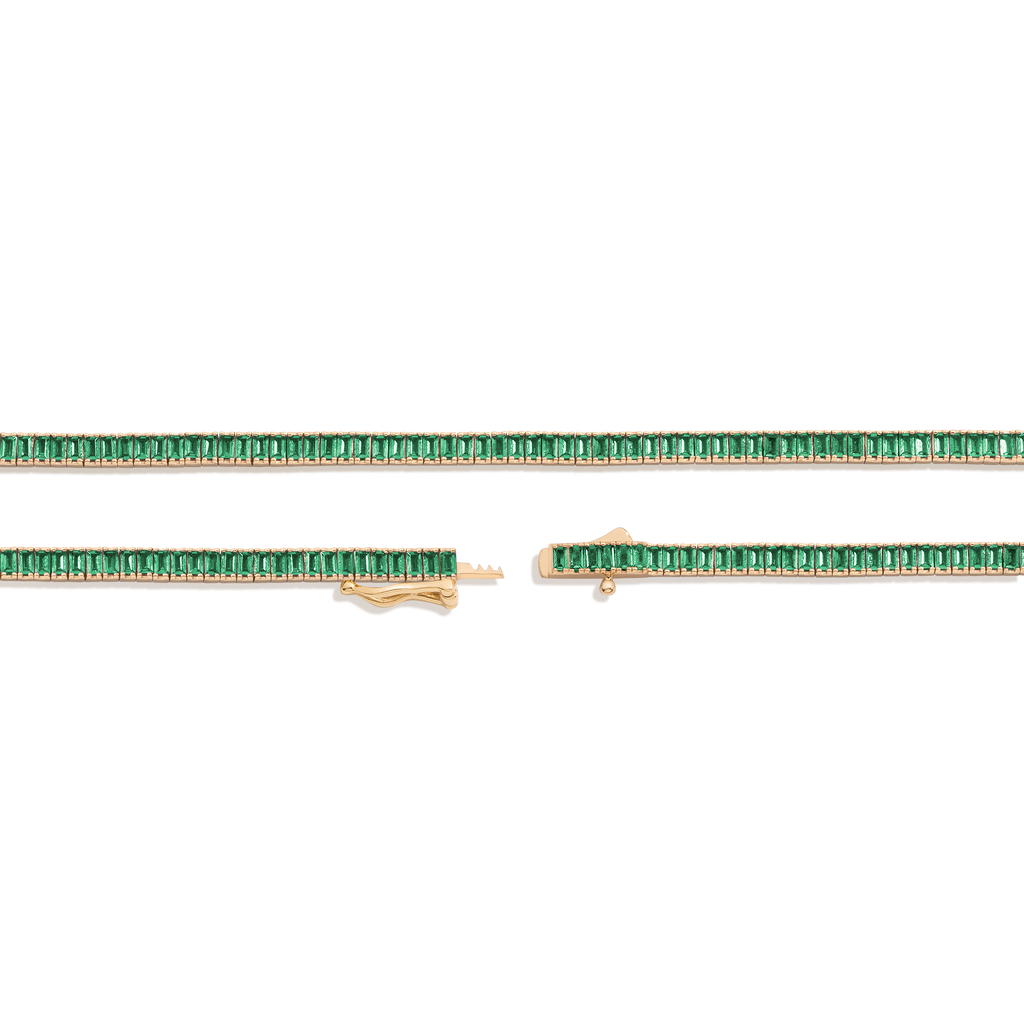Lab Grown Green Emerald Baguette Tennis Necklace
