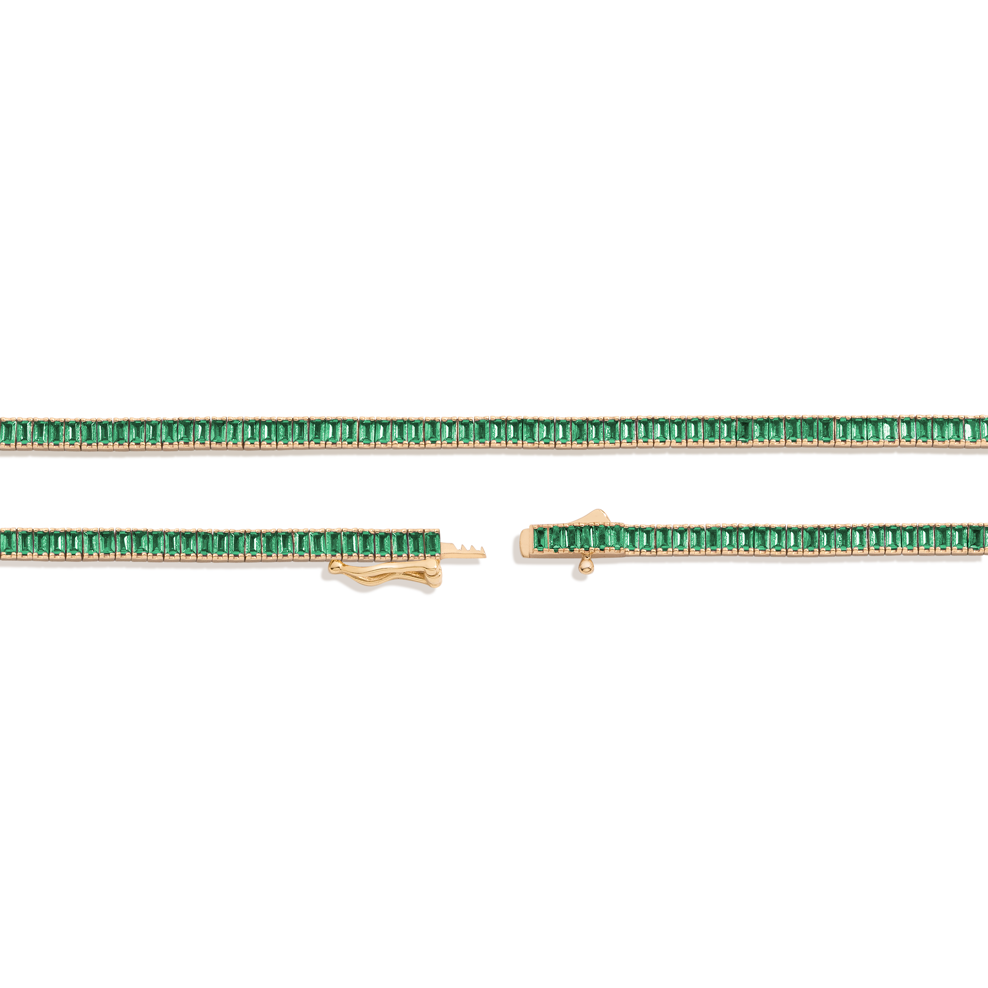 Lab Grown Green Emerald Baguette Tennis Necklace