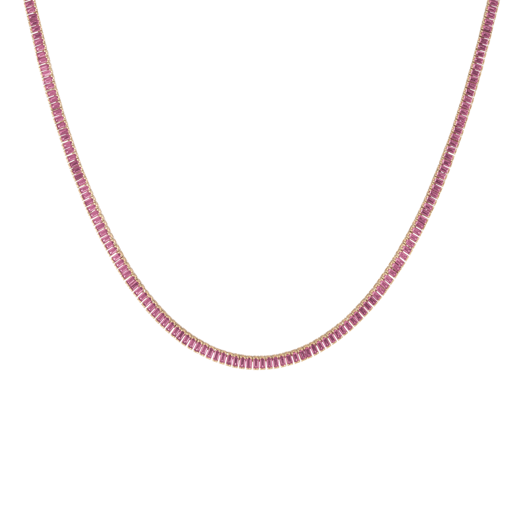 Lab Grown Pink Sapphire Baguette Tennis Necklace