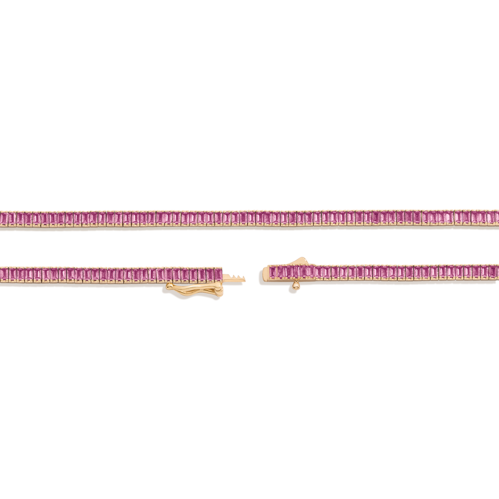 Lab Grown Pink Sapphire Baguette Tennis Necklace