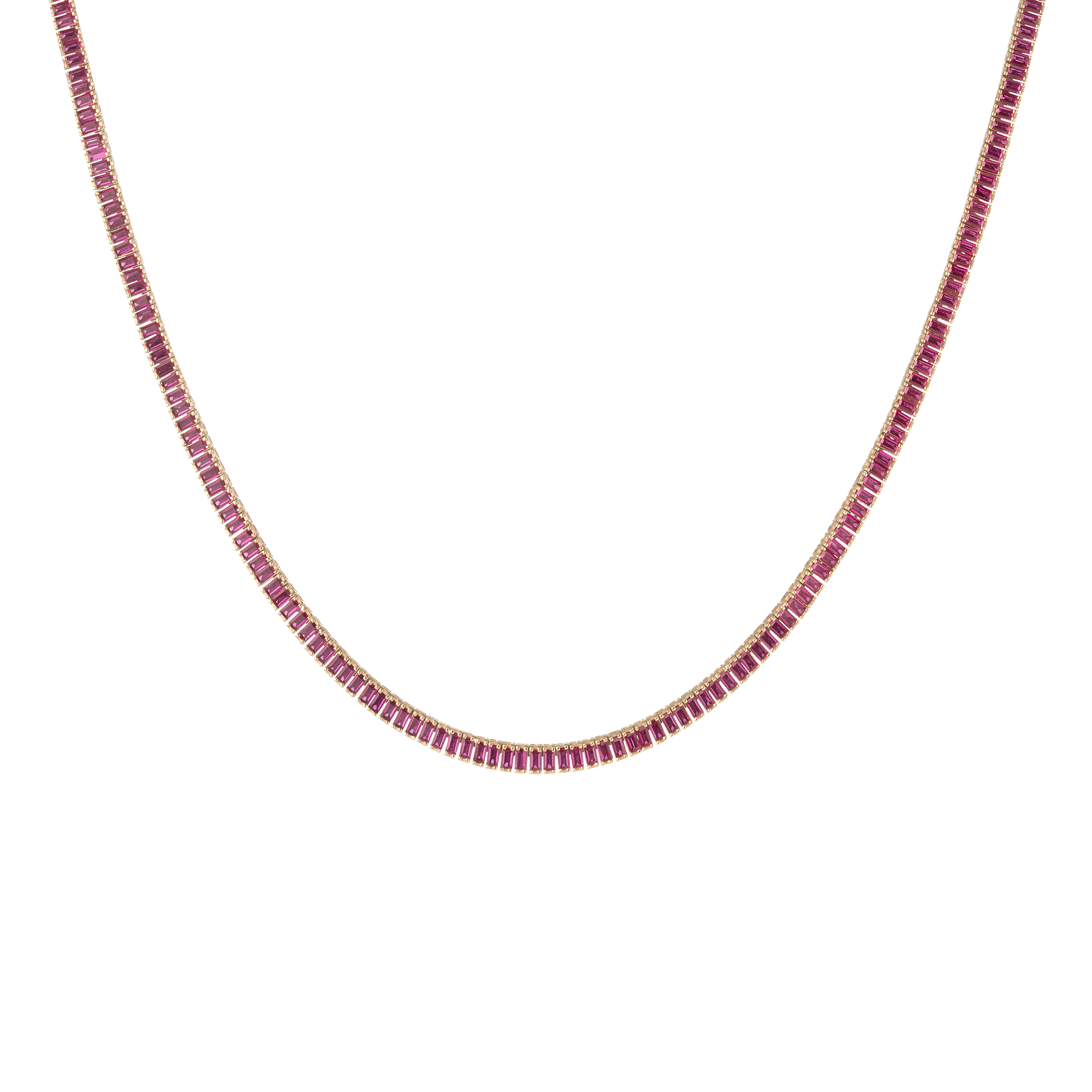 Lab Grown Red Ruby Baguette Tennis Necklace