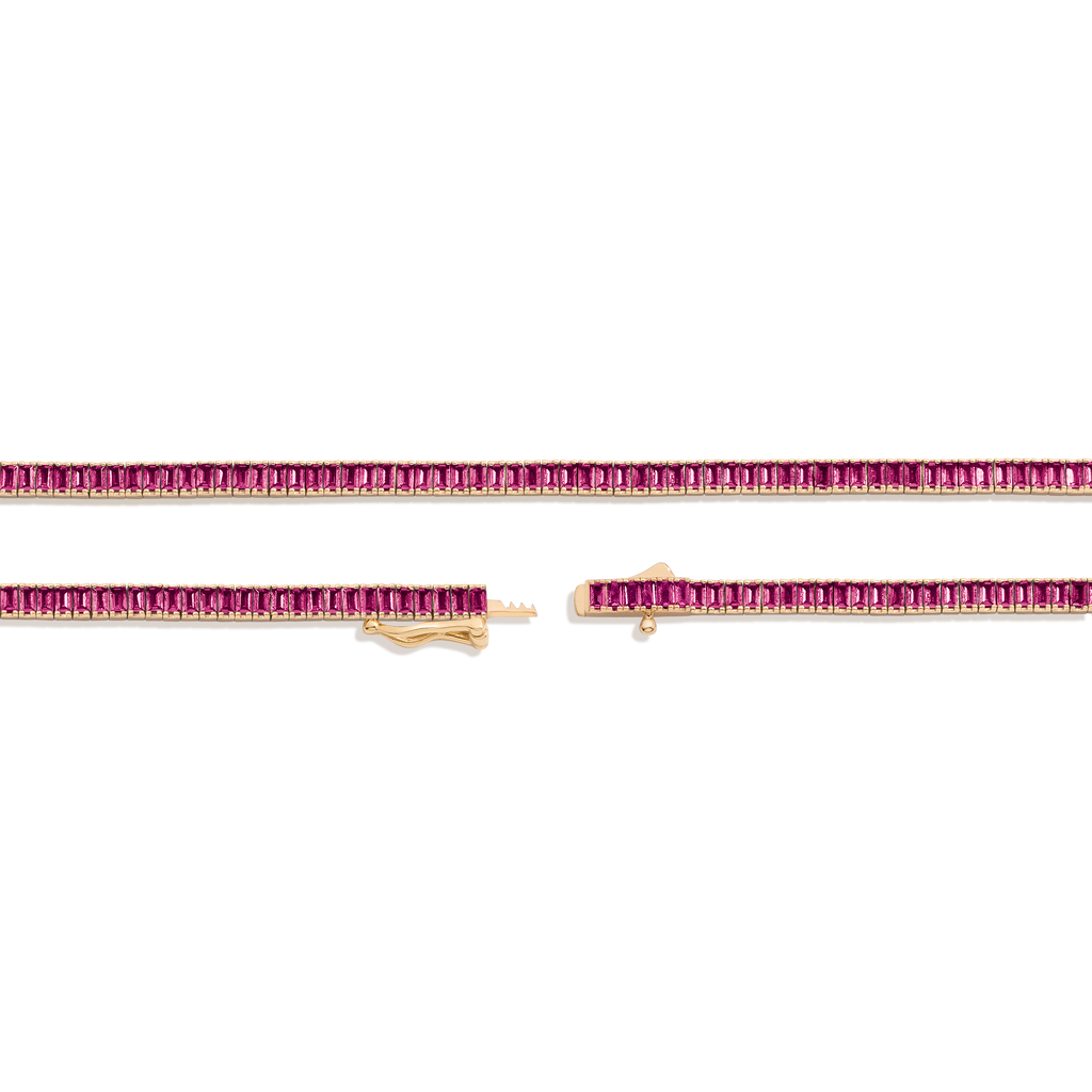 Lab Grown Red Ruby Baguette Tennis Necklace