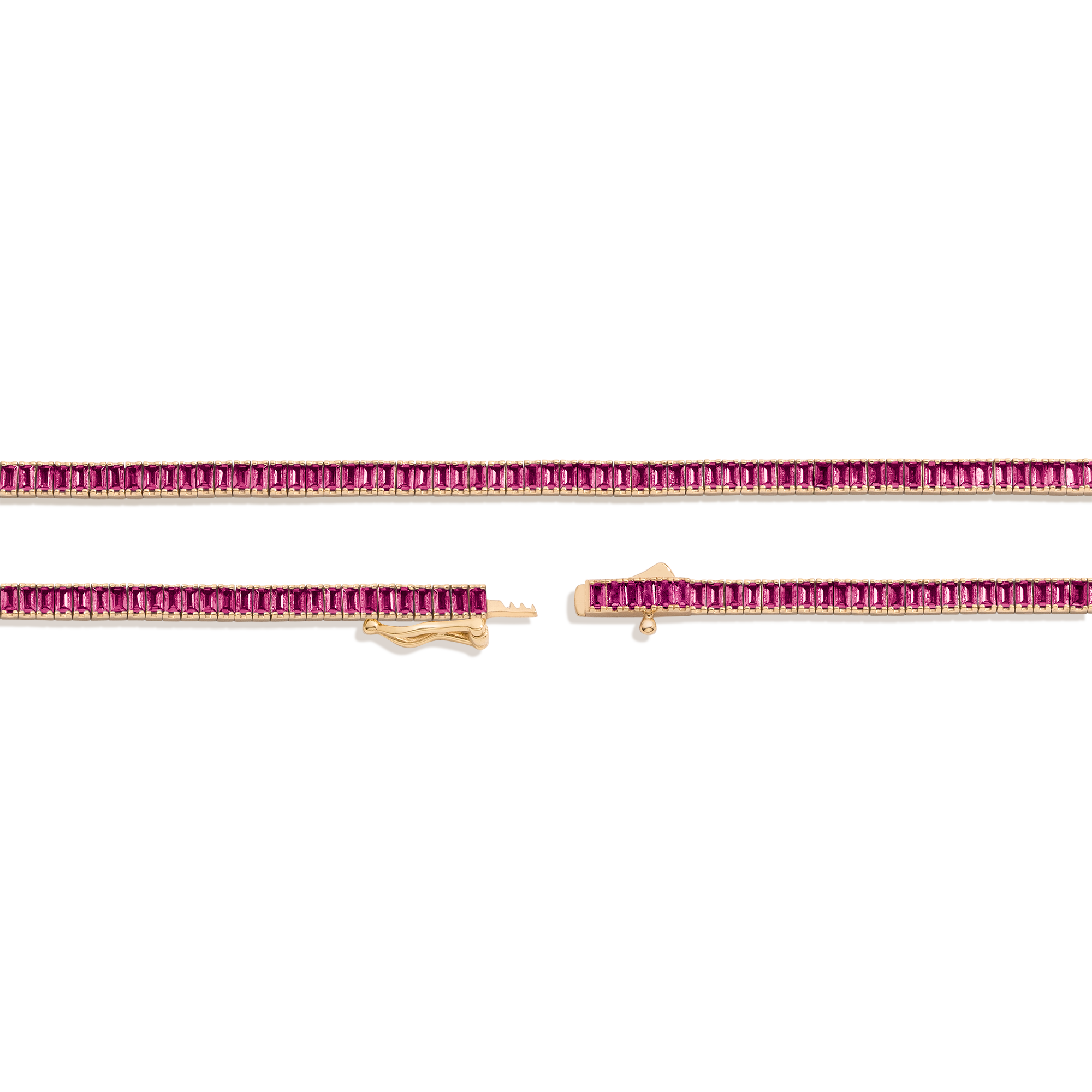 Lab Grown Red Ruby Baguette Tennis Necklace