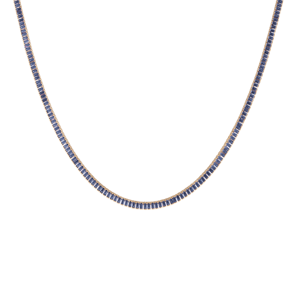 Lab Grown Blue Sapphire Baguette Tennis Necklace