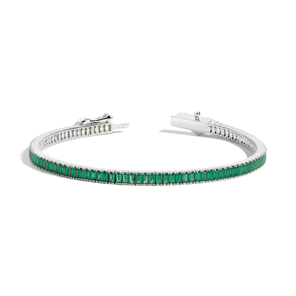 Lab Grown Green Emerald Baguette Tennis Bracelet