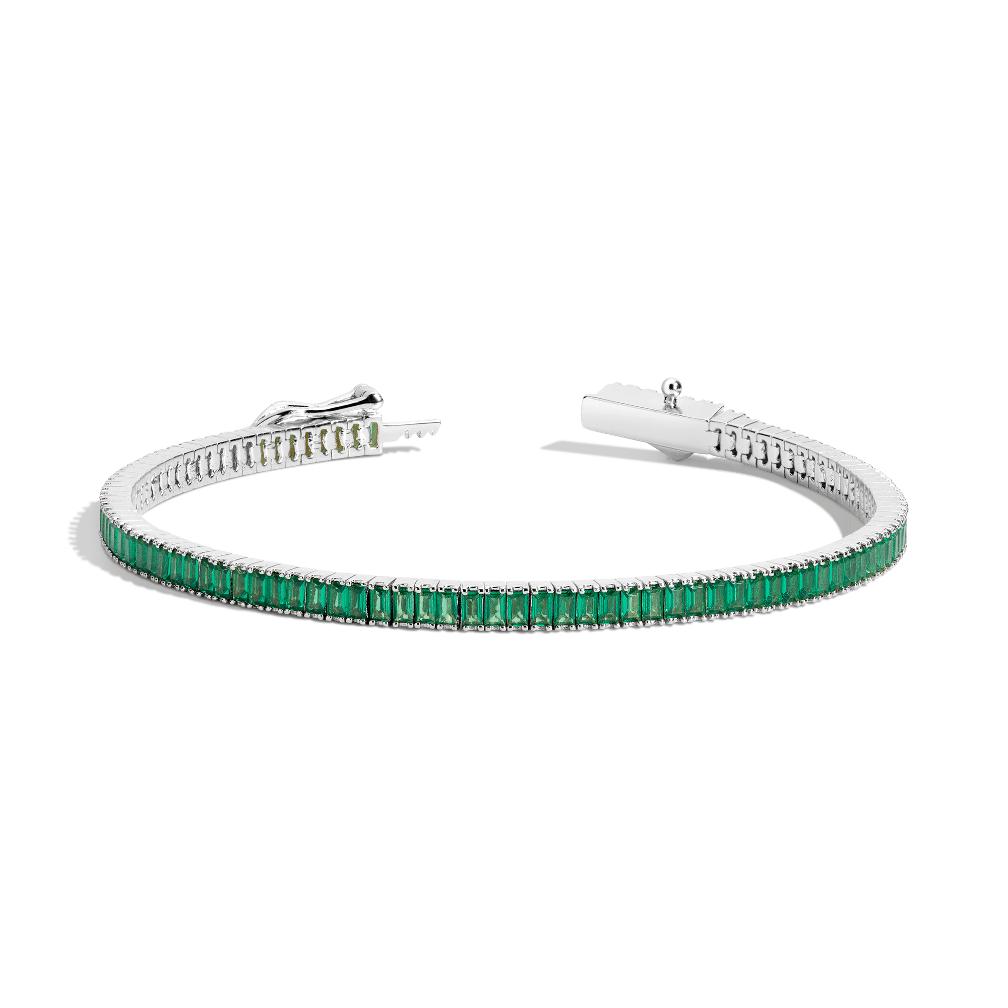 Lab Grown Green Emerald Baguette Tennis Bracelet