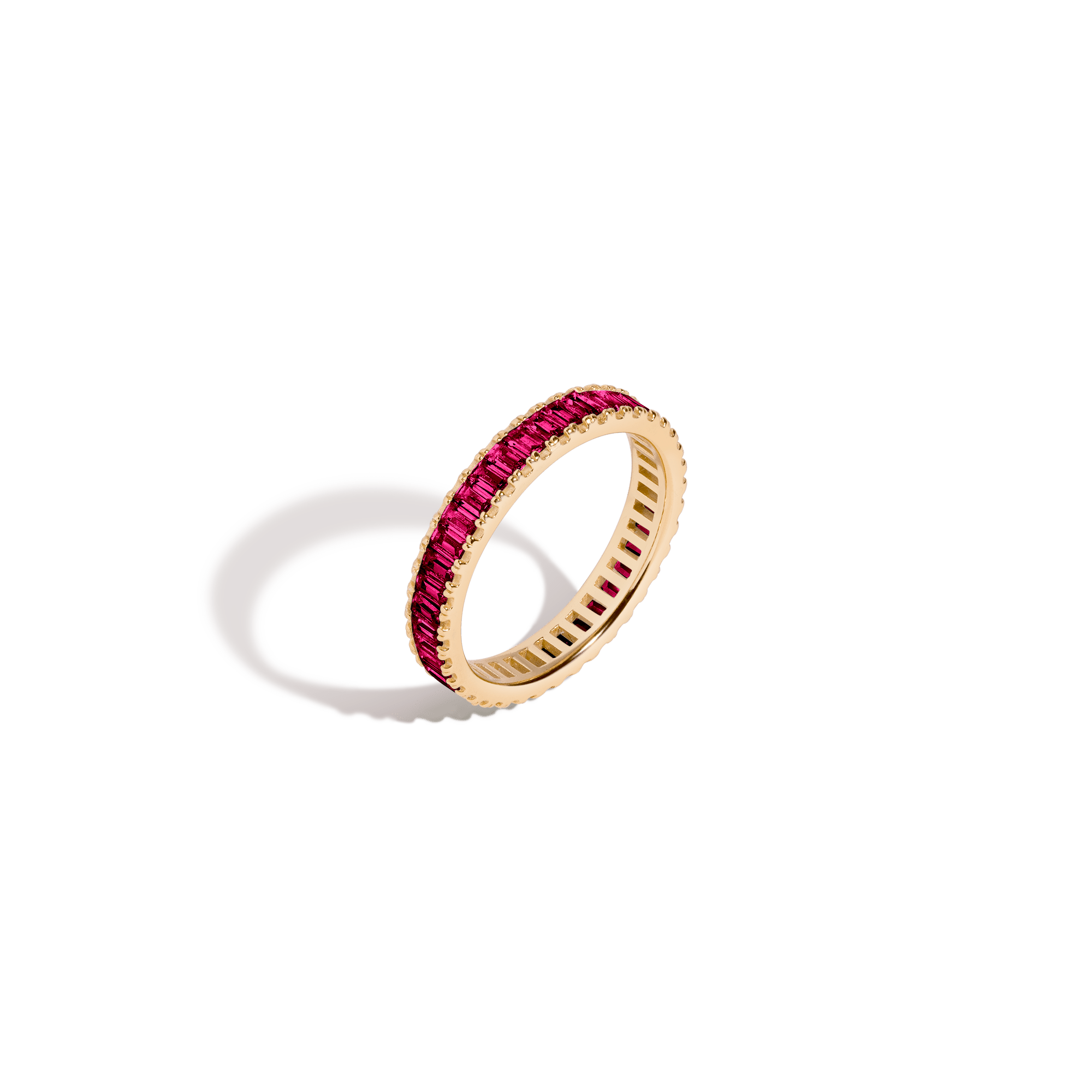 Lab Grown Red Ruby Baguette Eternity Ring