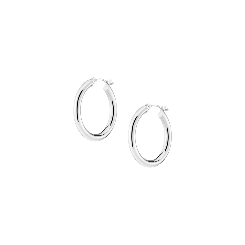 3mm Silver Hoop Earrings - 25mm