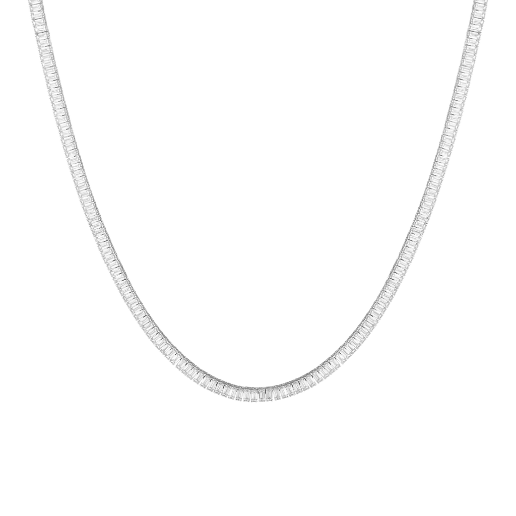 Lab Grown White Sapphire Baguette Tennis Necklace