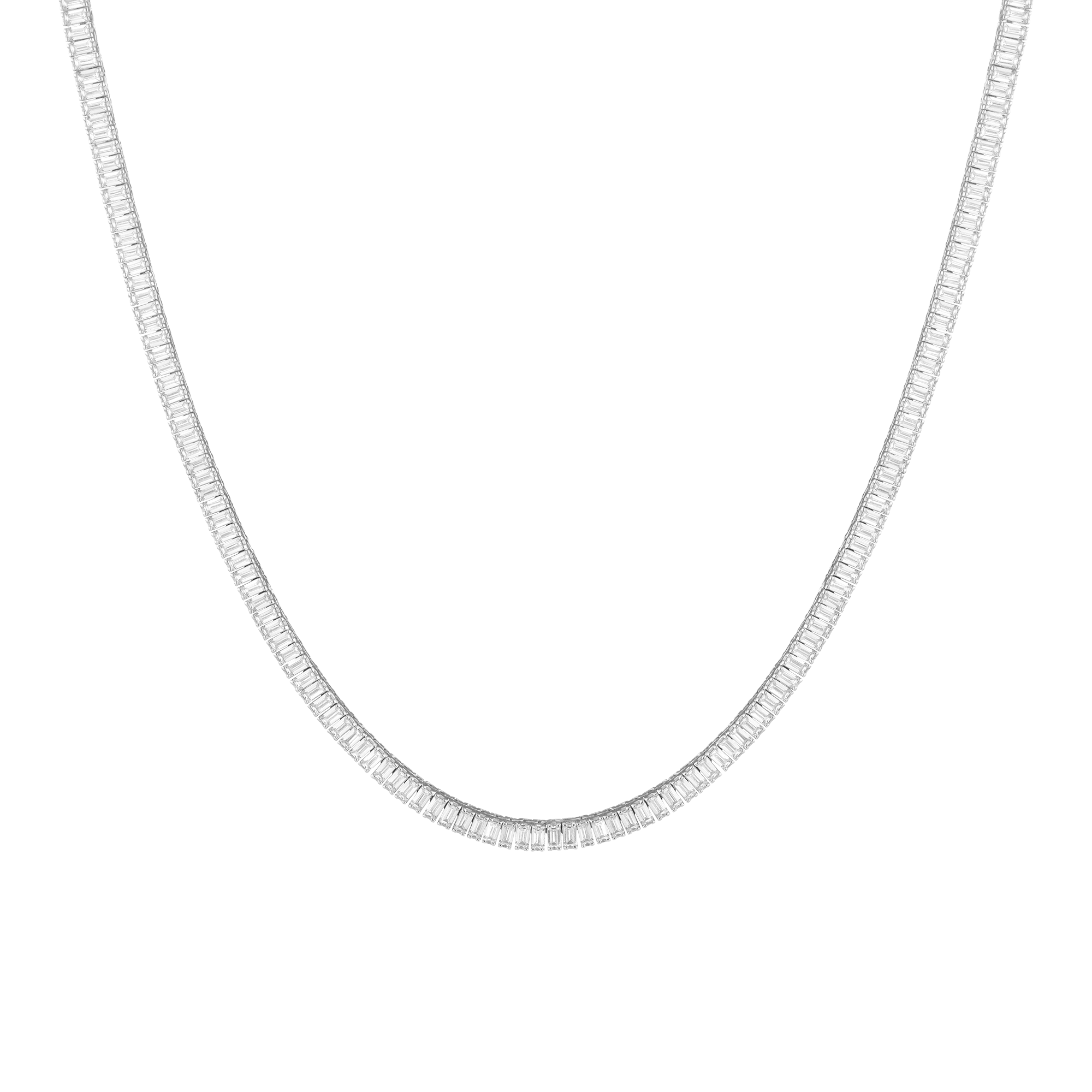 Lab Grown White Sapphire Baguette Tennis Necklace