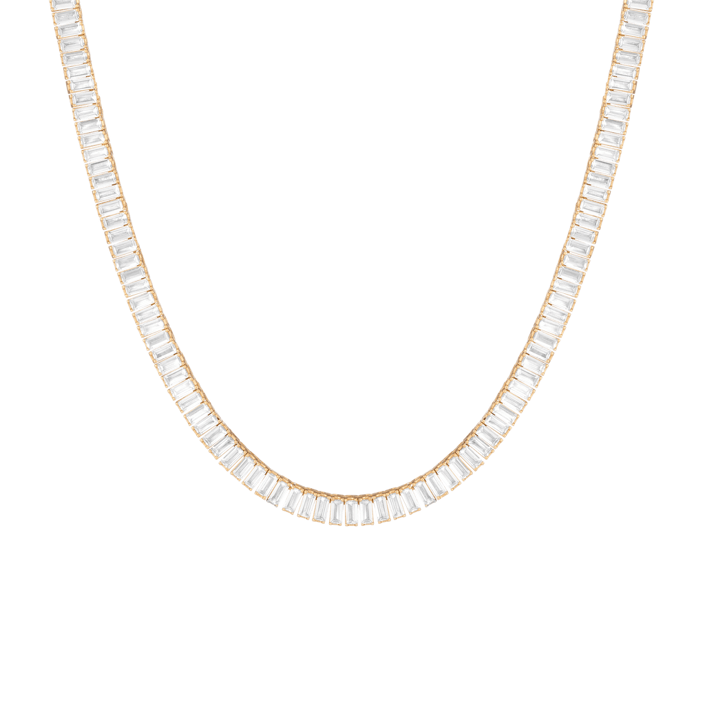 Lab Grown White Sapphire Baguette Tennis Necklace