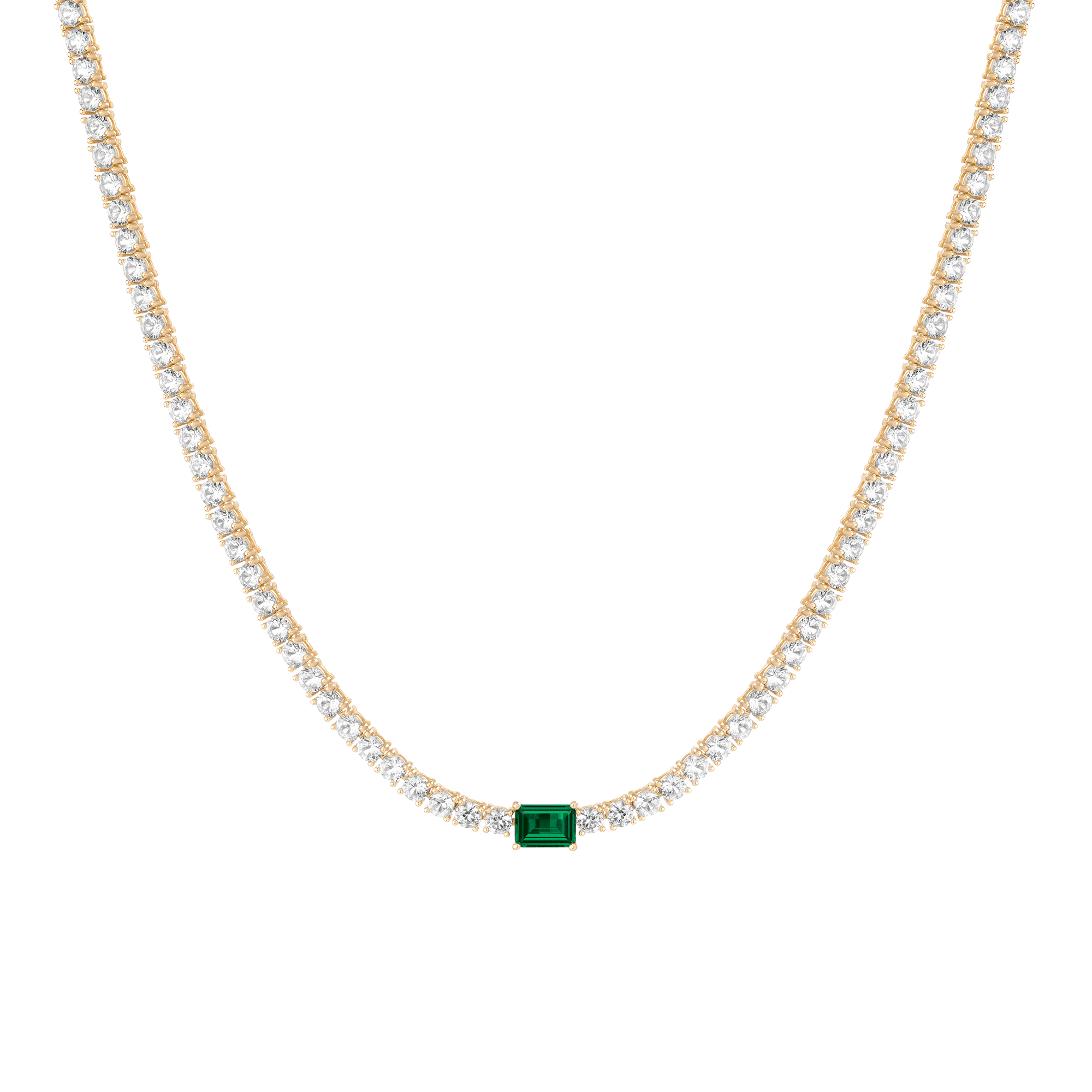 Lab Grown White Sapphire Tennis Necklace with Emerald
