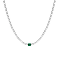 Lab Grown White Sapphire Tennis Necklace with Emerald