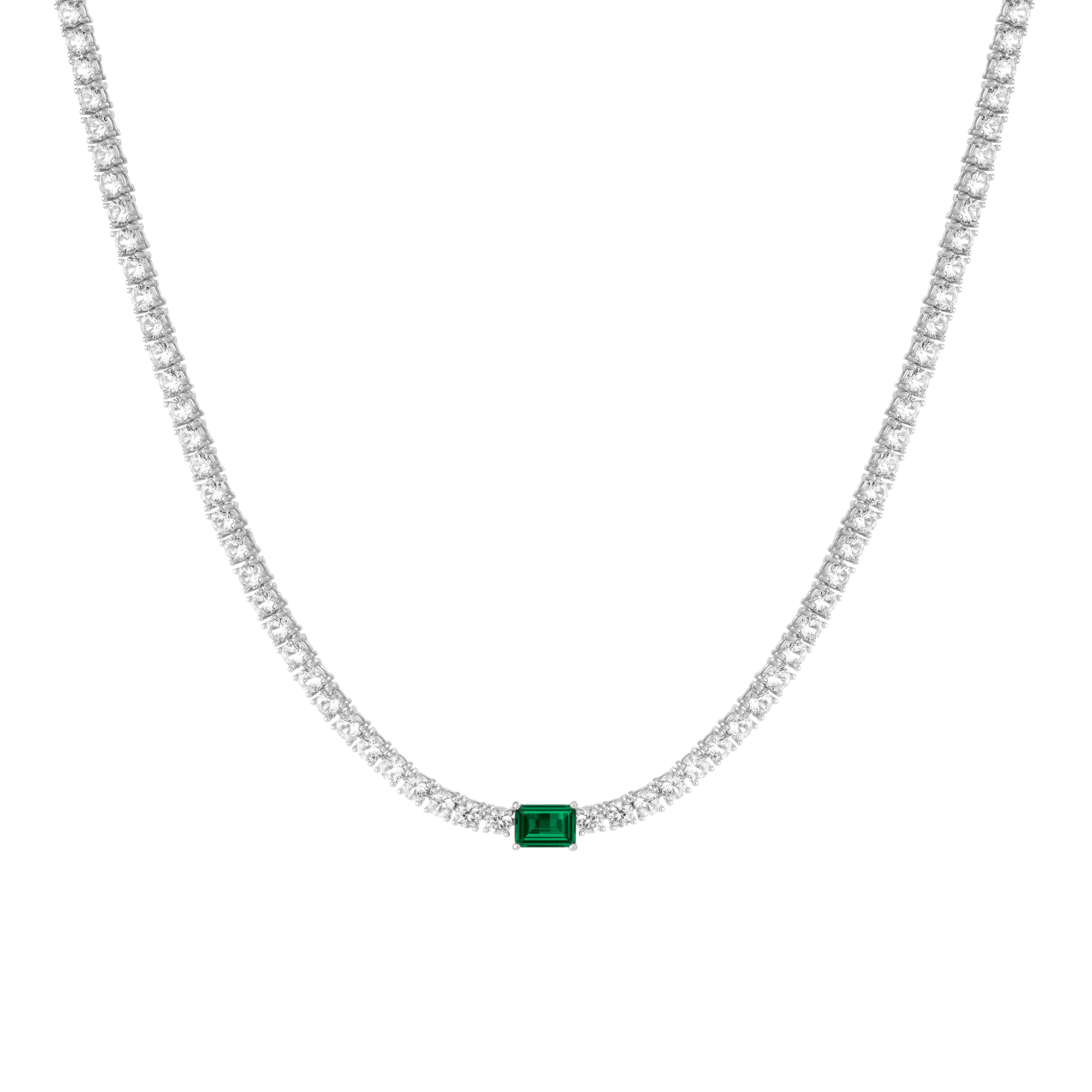 Lab Grown White Sapphire Tennis Necklace with Emerald