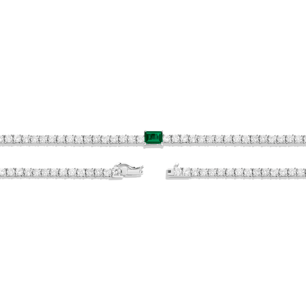 Lab Grown White Sapphire Tennis Necklace with Emerald