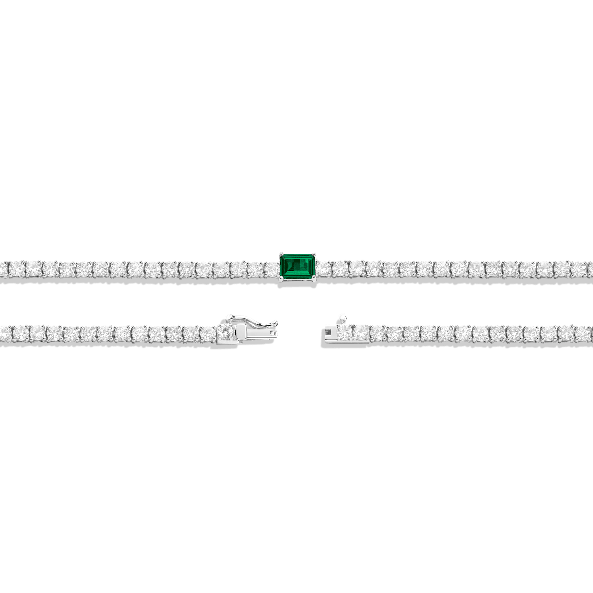Lab Grown White Sapphire Tennis Necklace with Emerald