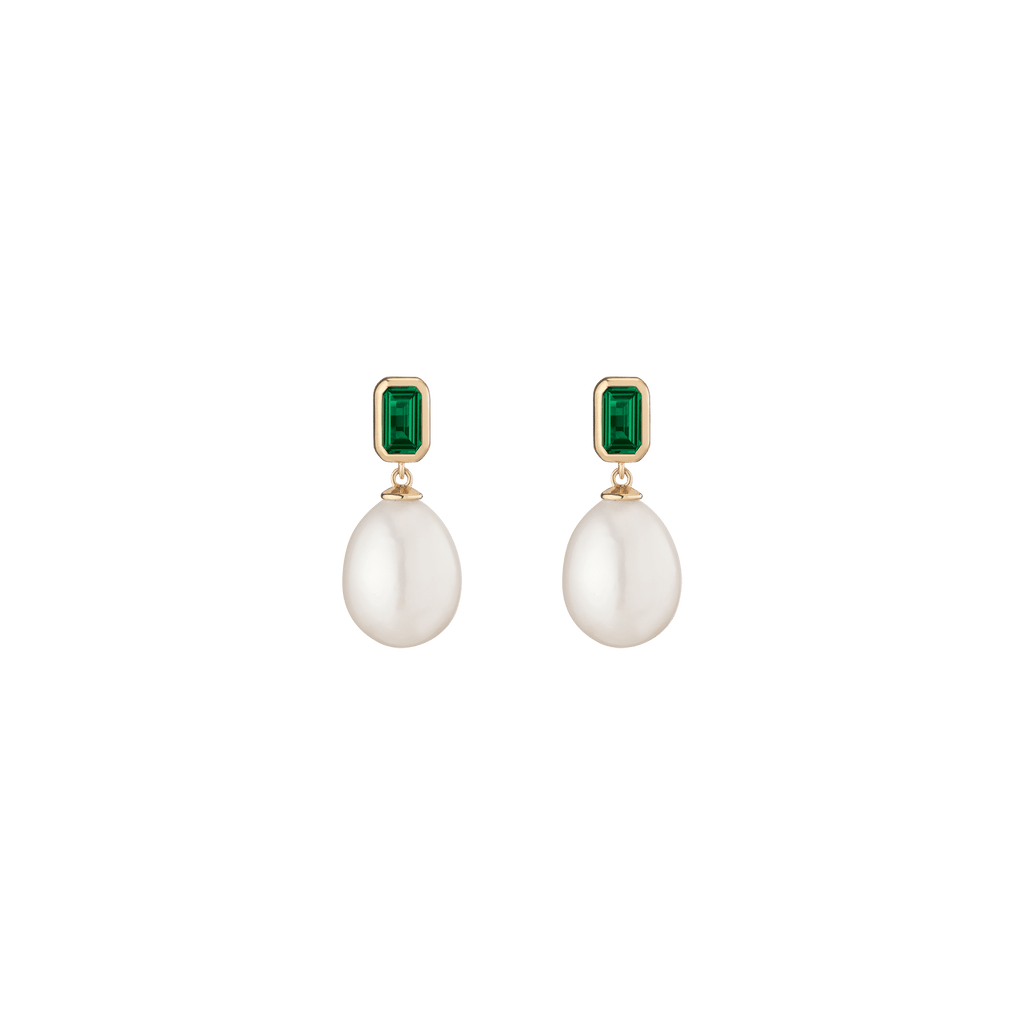 Lab Grown Emerald Heirloom Pearl Drop Earrings