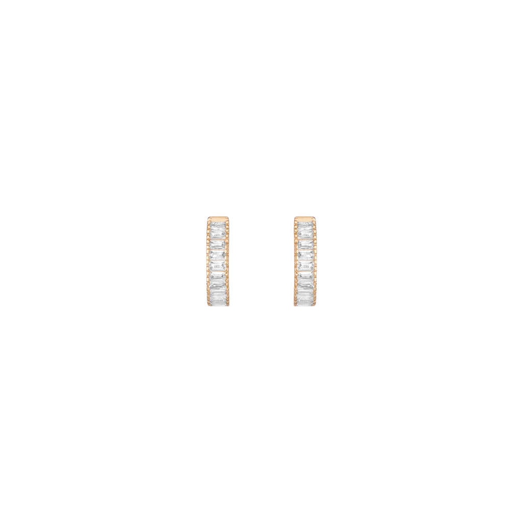 Lab Grown White Sapphire Baguette Huggie Earrings