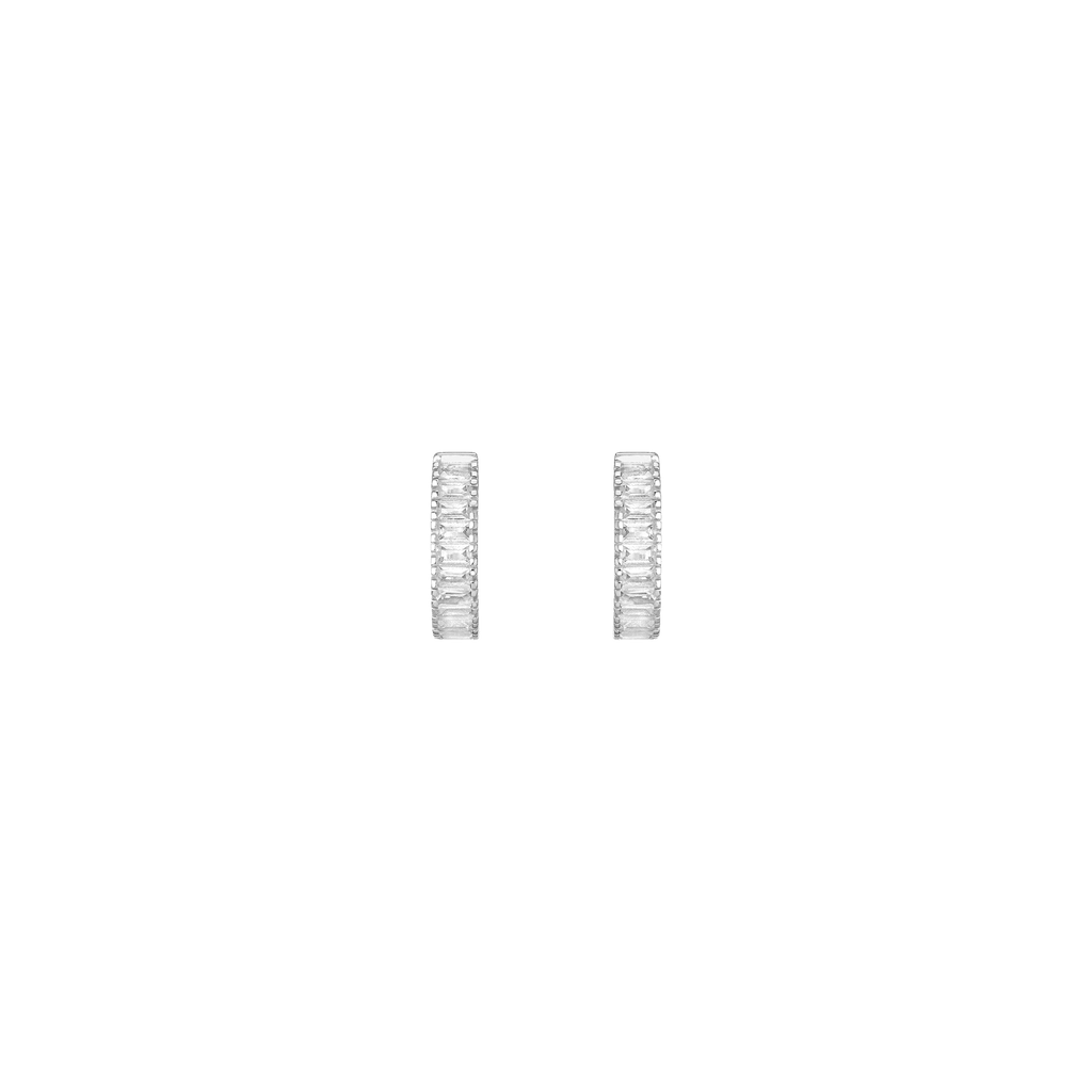 Lab Grown White Sapphire Baguette Huggie Earrings