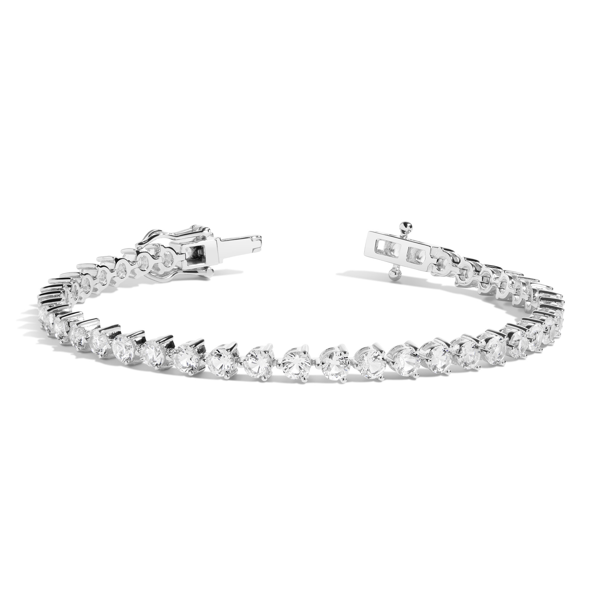 Lab Grown White Sapphire Three-Prong Tennis Bracelet