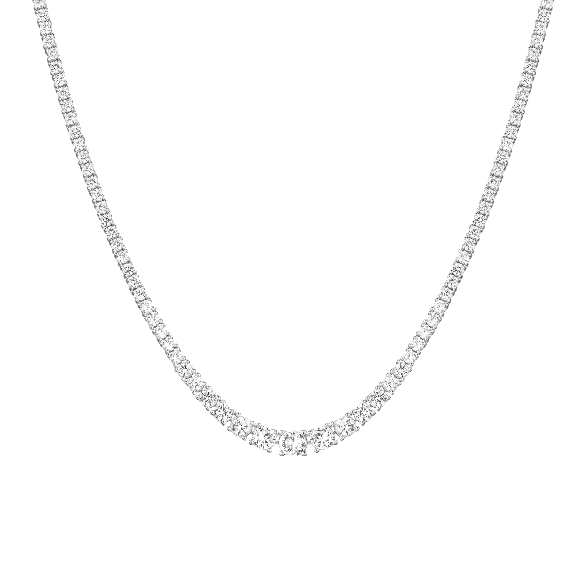 Lab Grown White Sapphire Graduated Modern Tennis Necklace