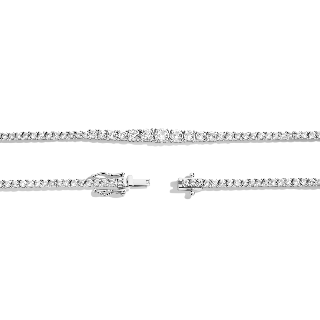Lab Grown White Sapphire Graduated Modern Tennis Necklace