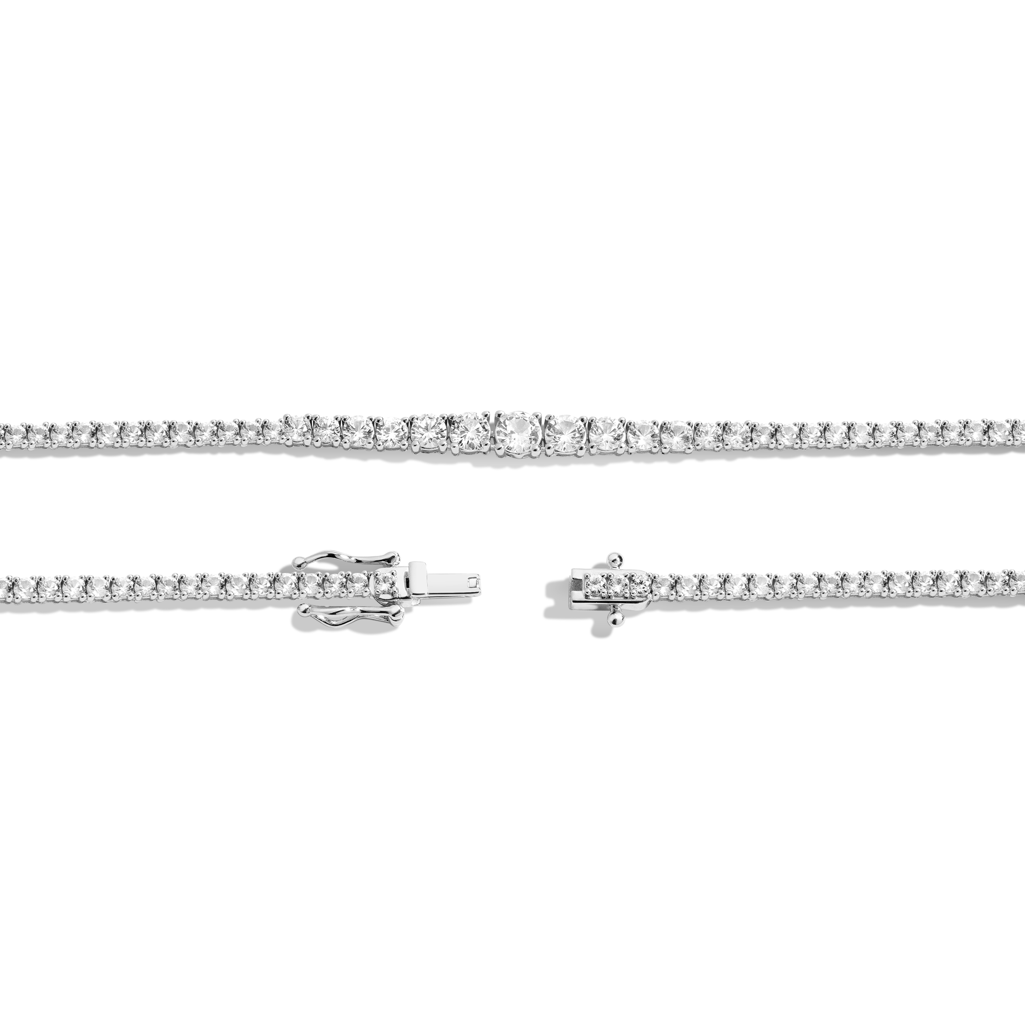 Lab Grown White Sapphire Graduated Modern Tennis Necklace