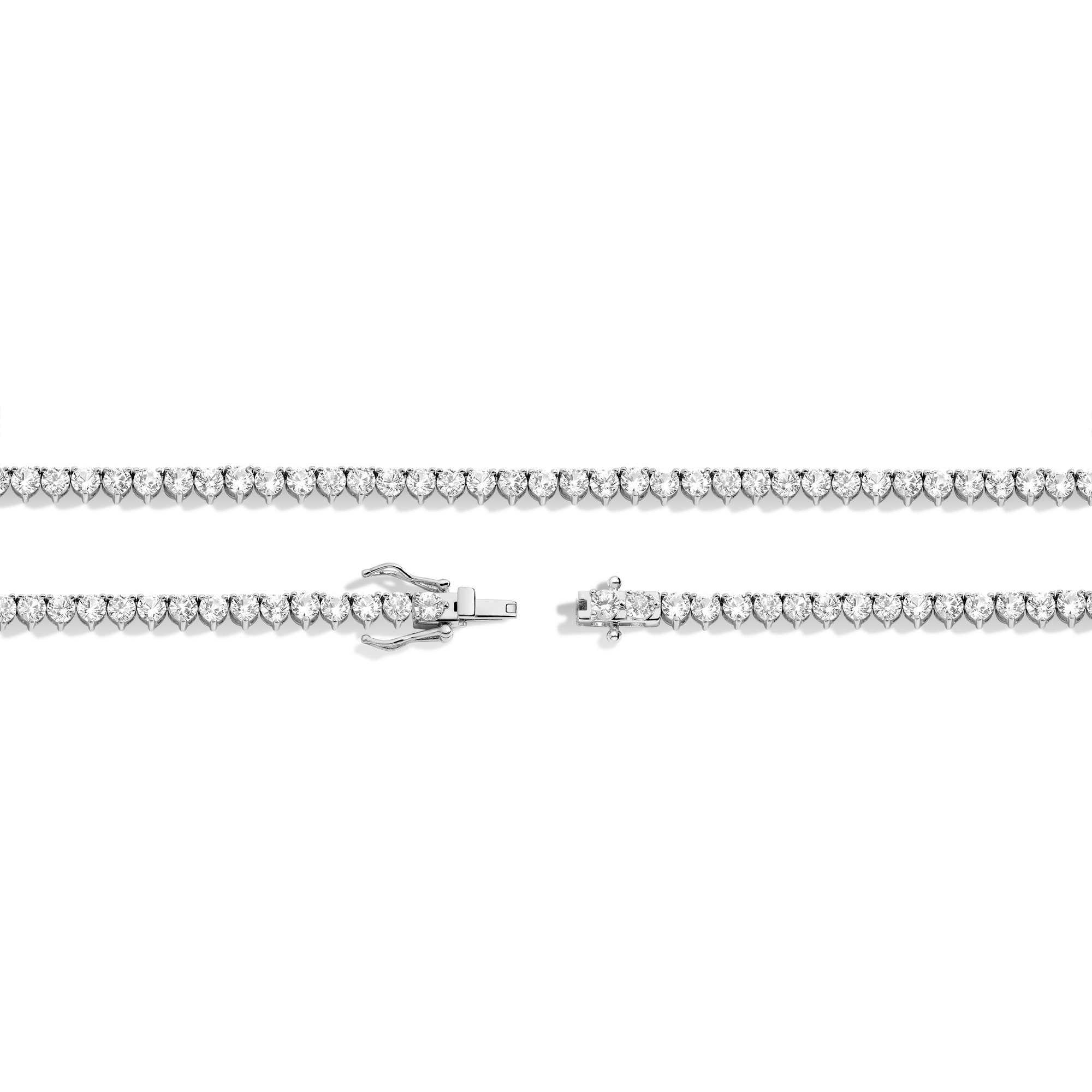 Lab Grown White Sapphire Three-Prong Tennis Necklace