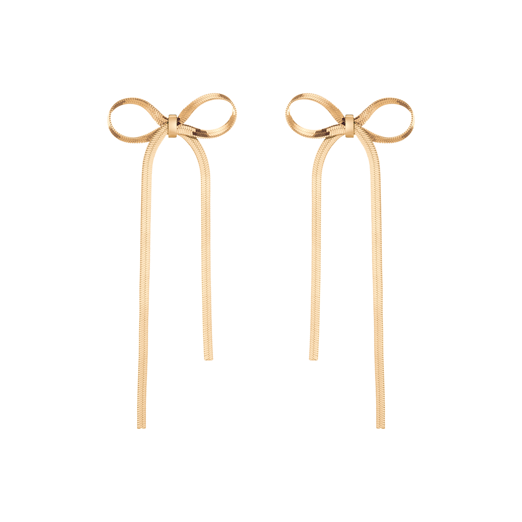 Herringbone Bow Earrings Vermeil Yellow Gold First