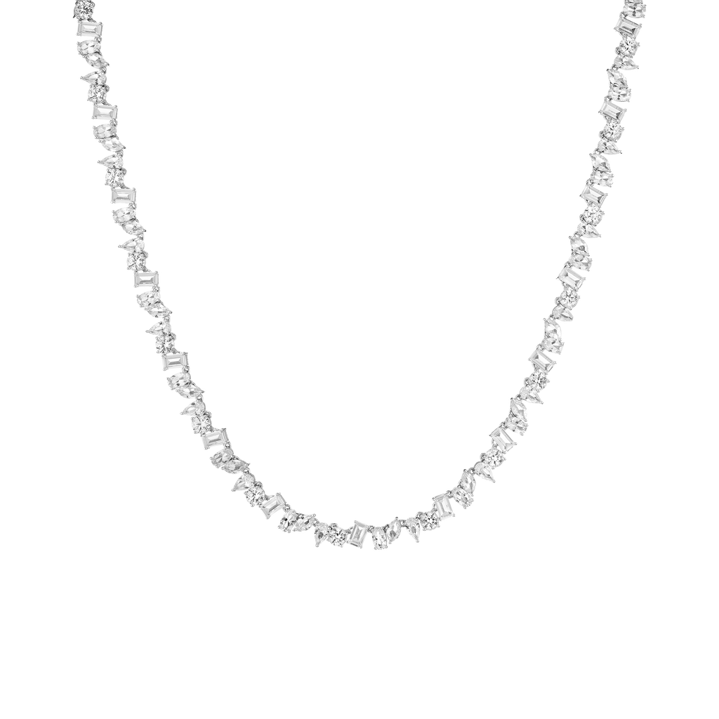 Lab Grown White Sapphire Mixed Shape Tennis Necklace