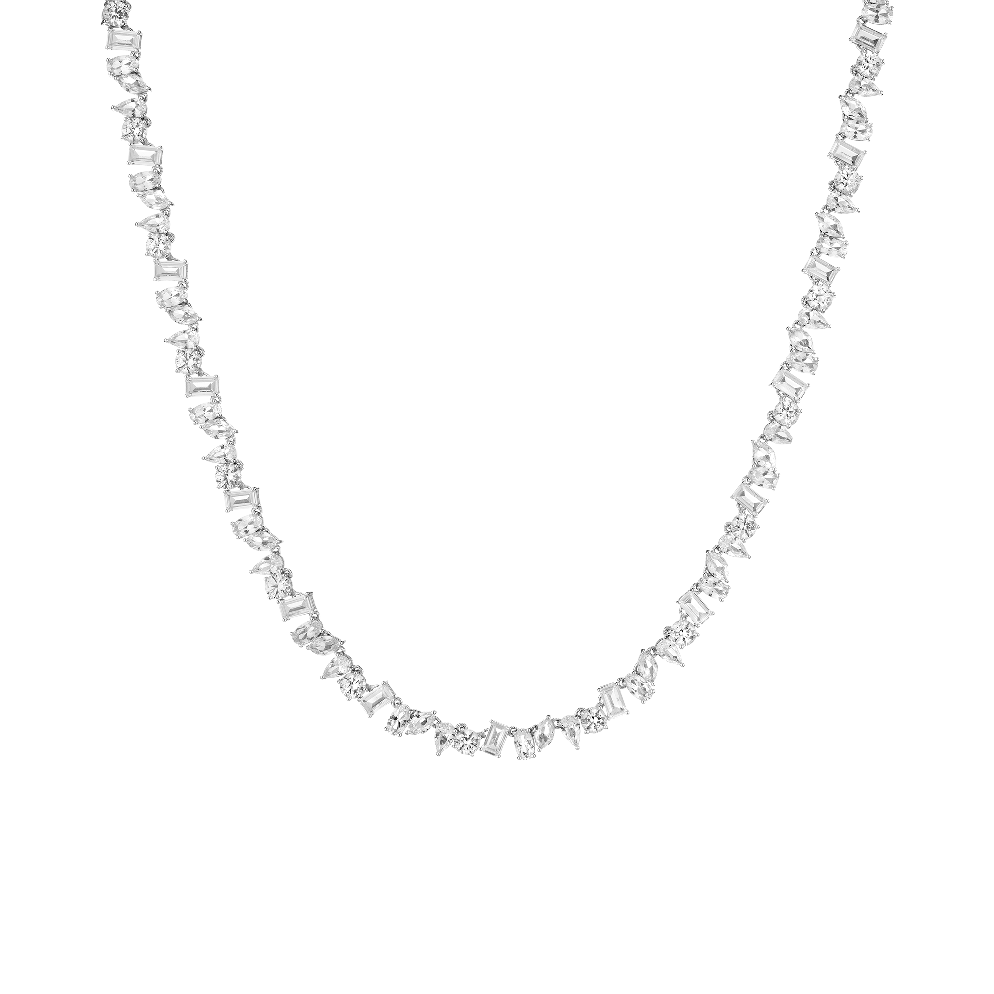 Lab Grown White Sapphire Mixed Shape Tennis Necklace