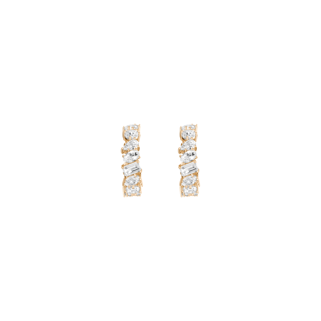 Lab Grown White Sapphire Mixed Shape Hoop Earrings