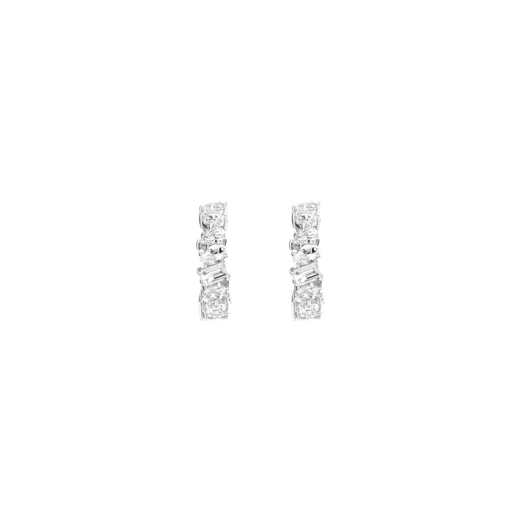 Lab Grown White Sapphire Mixed Shape Hoop Earrings