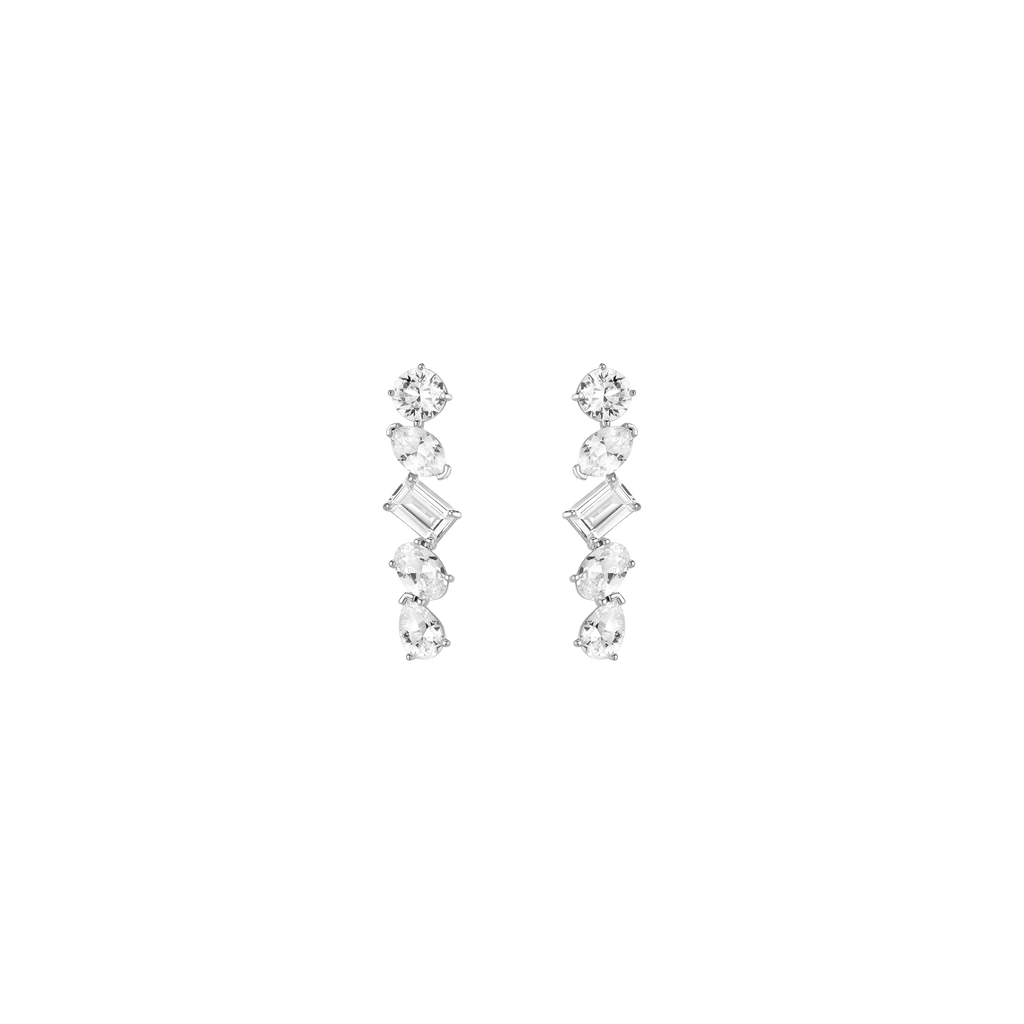 Lab Grown White Sapphire Mixed Shape Tennis Earrings