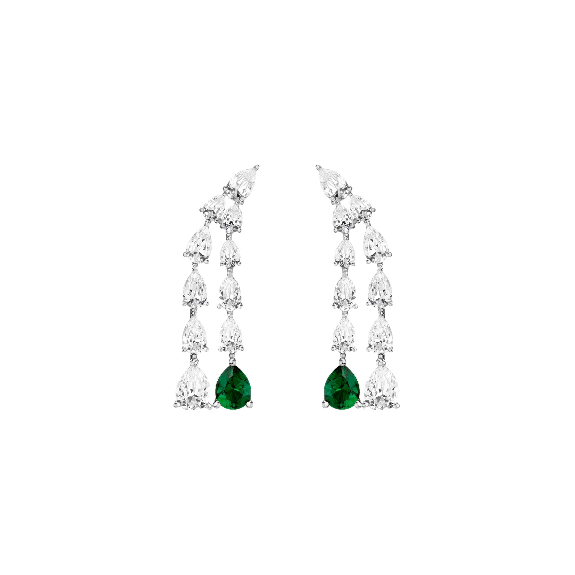 Lab Grown White Sapphire Waterfall Earrings with Emerald