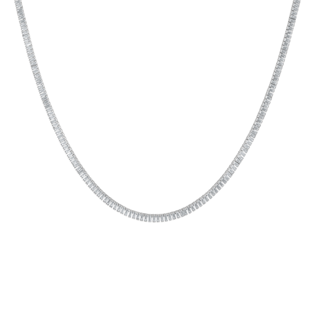 Lab Grown Blue Tourmaline Baguette Tennis Necklace
