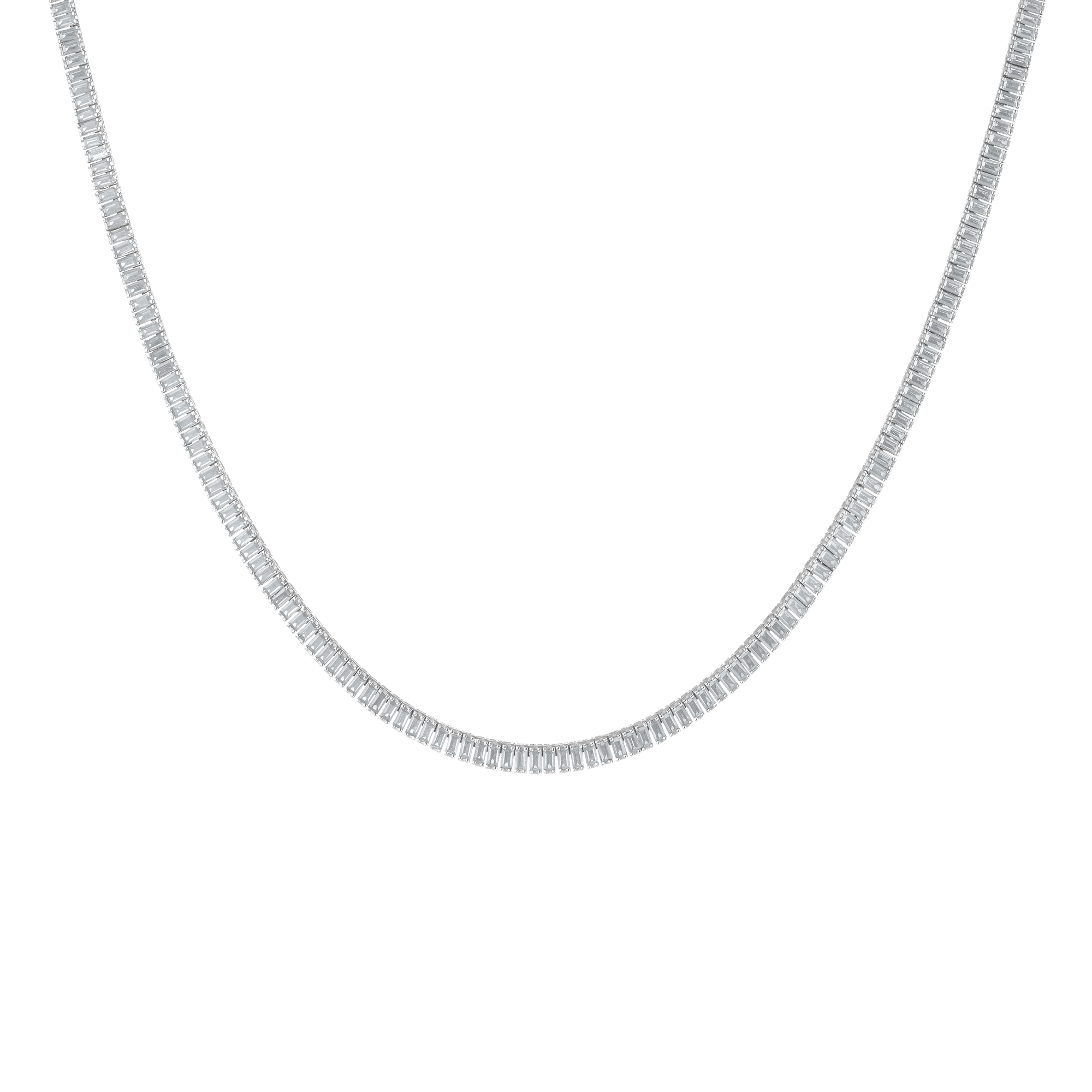 Lab Grown Blue Tourmaline Baguette Tennis Necklace