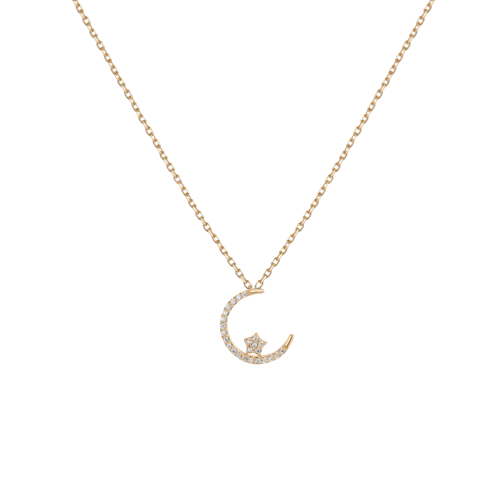 Lab Grown Diamond Crescent Moon and Star Necklace