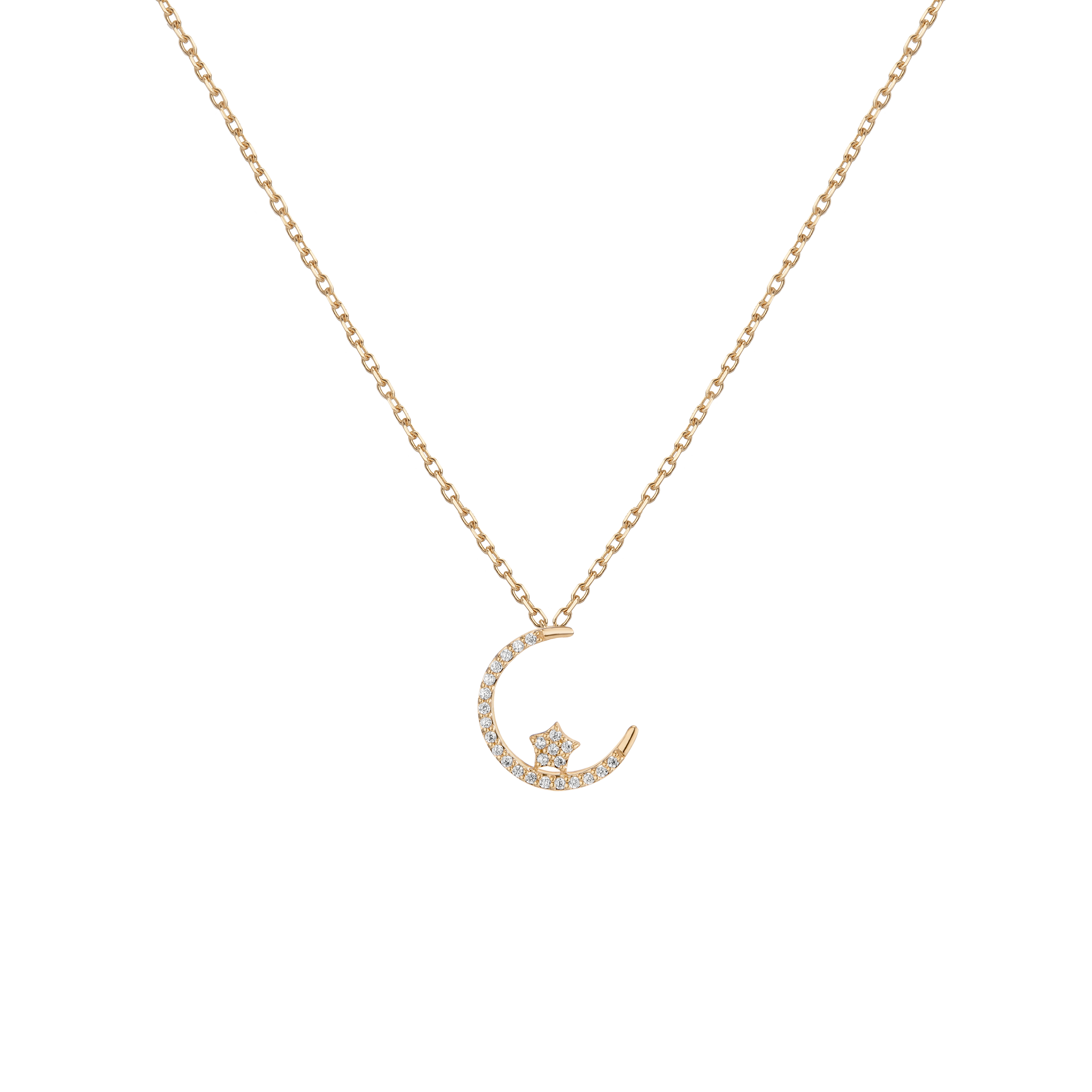 Lab Grown Diamond Crescent Moon and Star Necklace