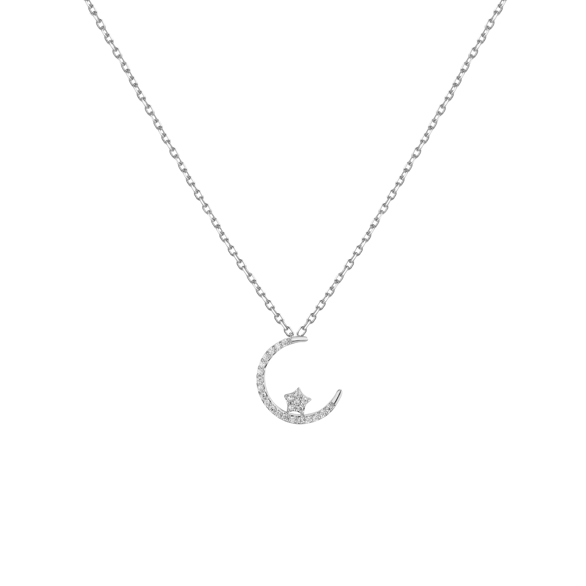 Lab Grown Diamond Crescent Moon and Star Necklace